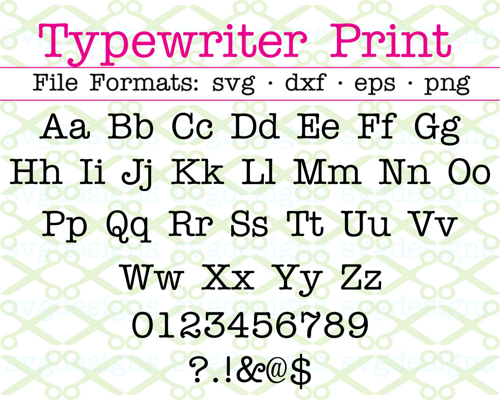 Typewriter print svg font cricut silhouette files svg dxf eps png